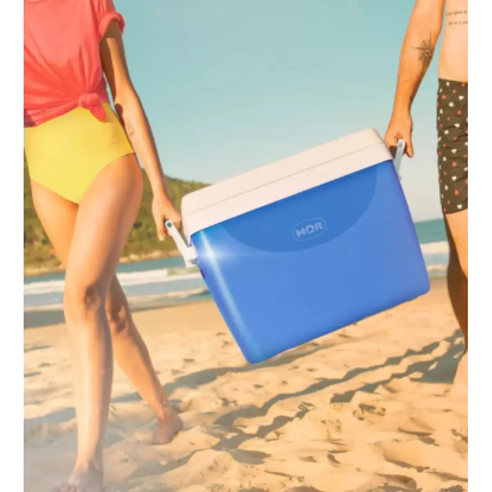 Caixa térmica azul 18 litros mor com alça e porta copos